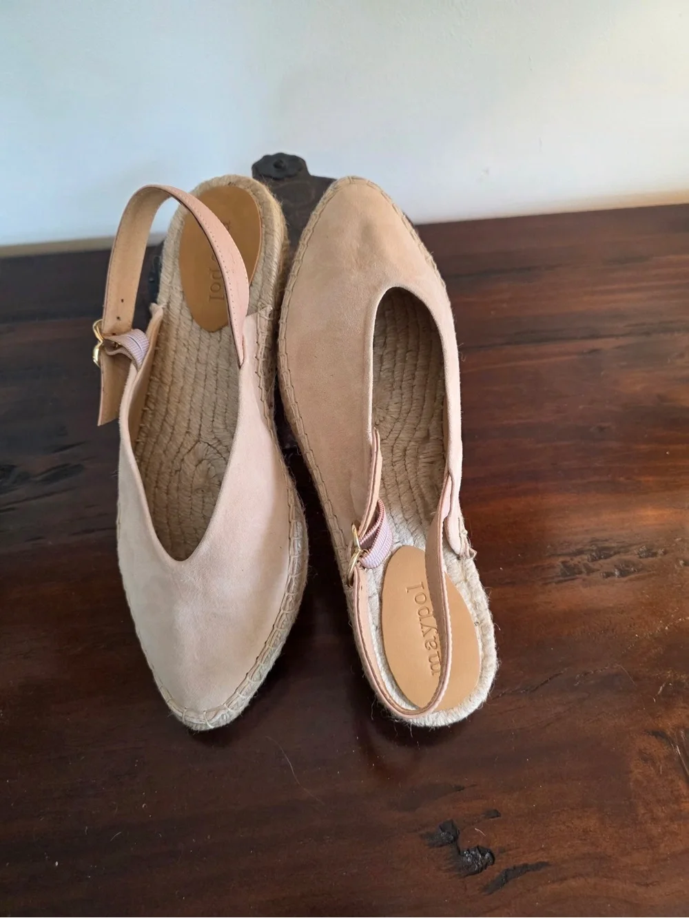 Suede Slingback Espadrille Flats in Light Beige